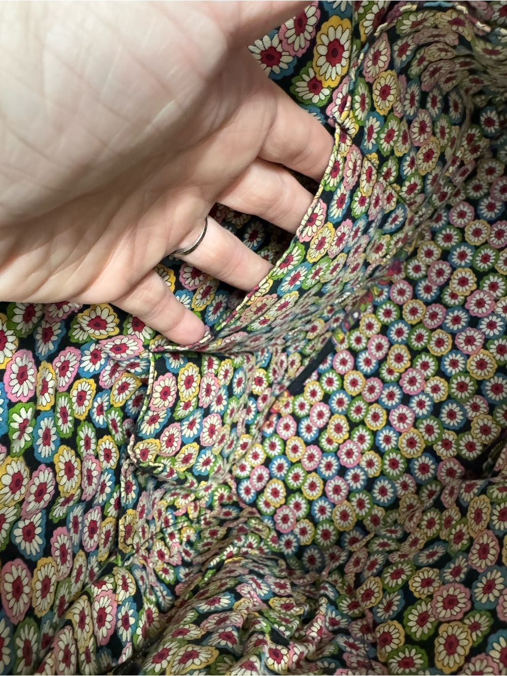 Vera Bradley Black Quilted Tote with Pink, Green & Yellow Floral Print - Picture 10 of 10